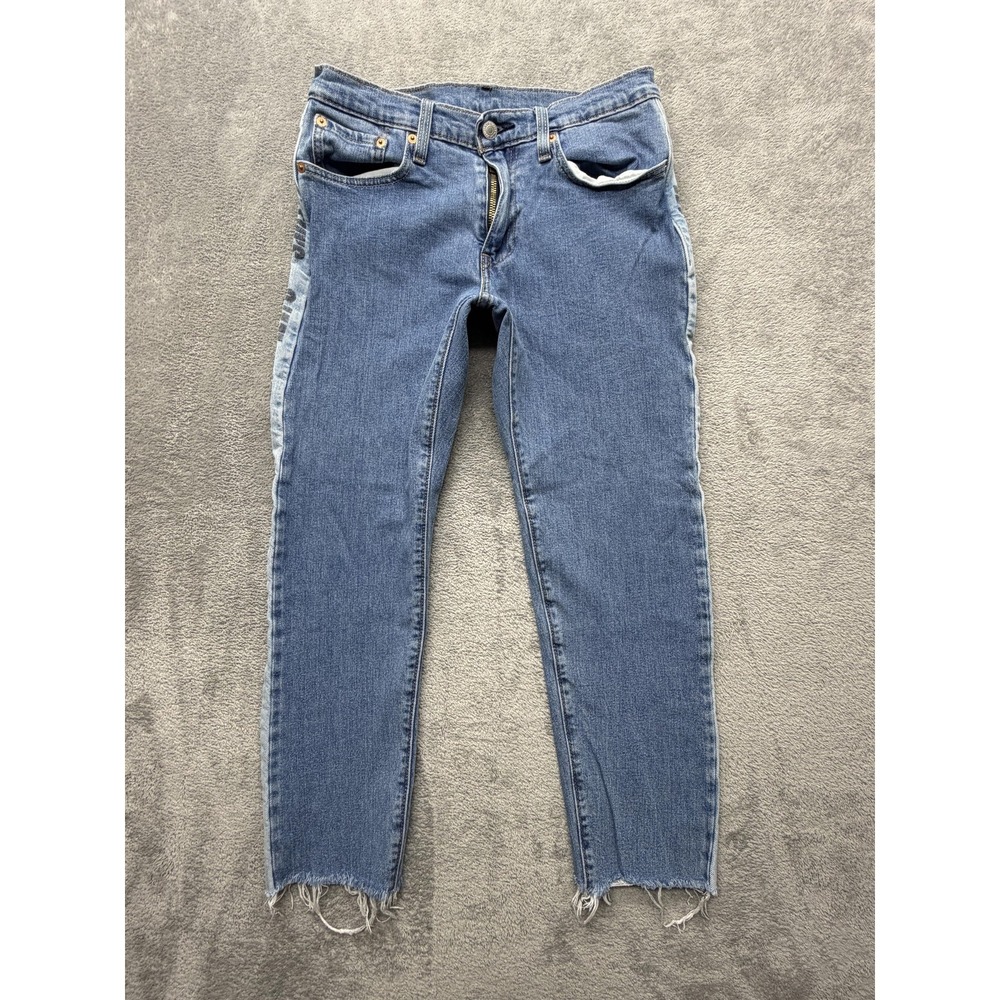 Levi's Jeans Men Measured 30x25 Blue Skinny Distressed Frayed Side‎ Logo 59434